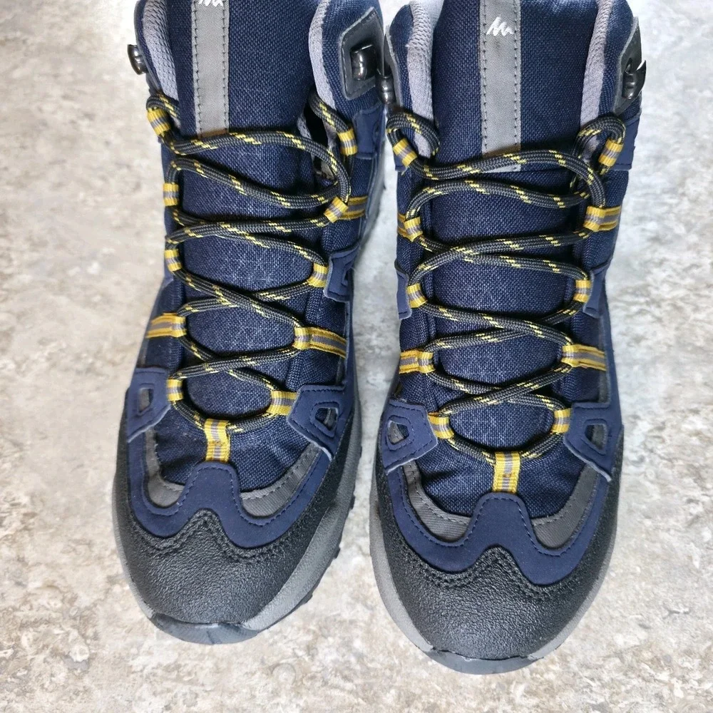 Quechua Mens Hiking Outdoors Trail Boots Size 9 Waterproof Blue Yellow New